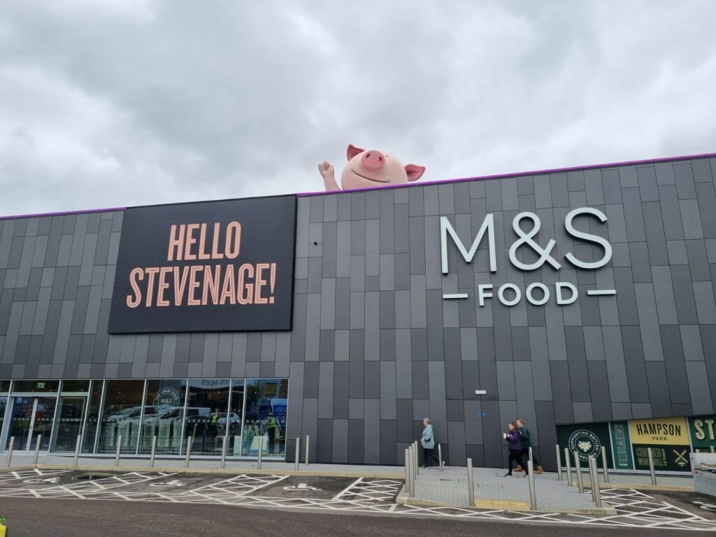 M&S Stevenage store with signage by Widd Signs using Perspex